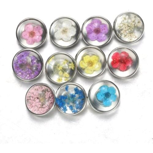 Snap Button Jewelry Newest DIY 18mm Mix Colour Boom Life Snap Button Fit Charm Dried Flowers Fashion Bracelet jewelry 6906
