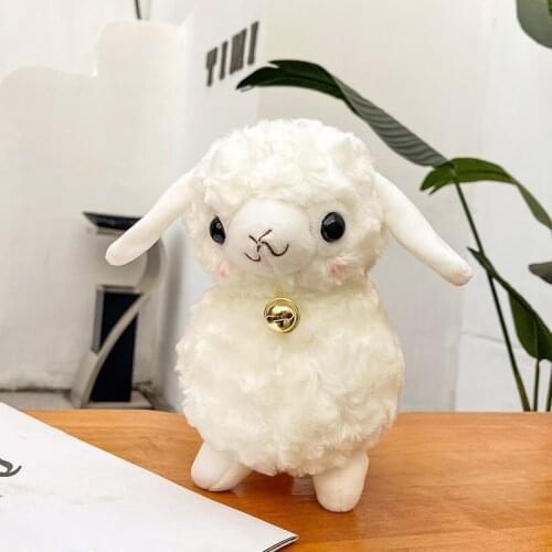 Cute Sheep Shaped Short Plush Toy Cartoon Style Standing Stuffed Doll with Bell for Children Birthday Gift 23cm 33cm 43cm