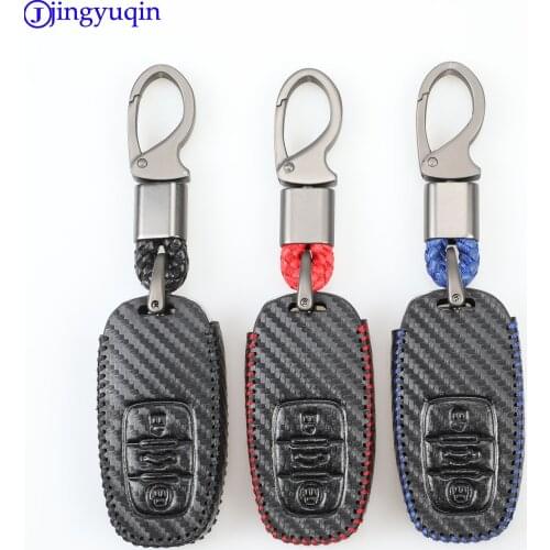 Jingyuqin Leather Carbon 3B Car Key Case CoverFor Audi A1 A3 A4 A5 A6 A7 A8 Quattro Q3 Q5 Q7 2009 2010 2011 2012 2013 2014 2015