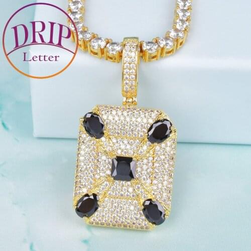 Black Color Square Pendant Charms Gold Color Cubic Zircon Military Army Necklace Mens Hip Hop Jewelry For Gift