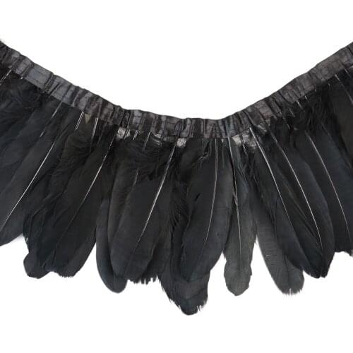 1 Yard Black Goose Feather Ribbon Fringe 15-20CM/6-8 inch Natural Geese Feather Trims Wedding Carnival Clothing Sewing Accessory