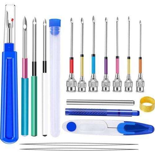 LMDZ 18 Pieces Punch Needle Tool, Punch Needle Embroidery Kits, Cross Stitch Tools Kit, Big Seam Ripper, Scissors, Threader