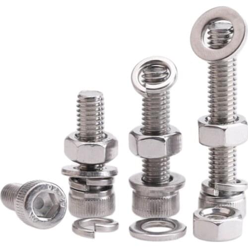 M2M2.5M3 Stainless Steel 304 Cup Head Hexagonal Bolt Screw Nut Gasket Set Large Full-body Pad Combination 50Pcs