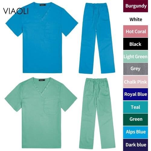 Multifunctional Medical Style Scrub Uniforms Dental Clinic Uniform Short Sleeve Elasticity Surgery Uniform Doctor Nurse Workwear
