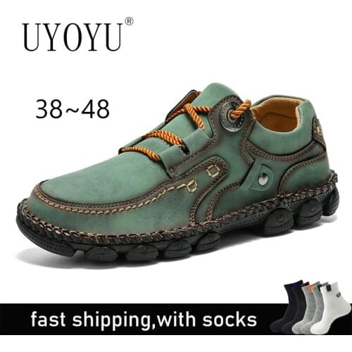 UYOYU Big Size Men Genuine Leather Shoes Slip On Black Shoes Real Leather Loafers Mens Moccasins Shoes Italian Designer Shoes