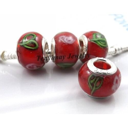 Wholesale Red European Glass Charm Beads For Snake Chain Bracelet DIY 50pcs/lot Free Shipping LB813