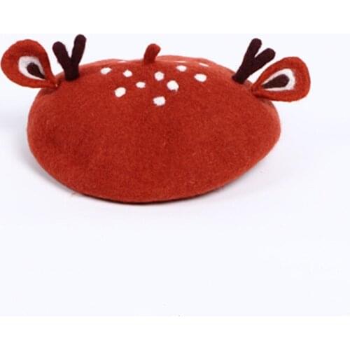 Autumn Winter Cute Antler Ear Woman Wool Berets Warm Painter Hat Christmas Creative Gift Handmade