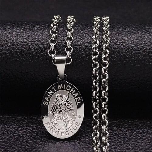 Miguel Arcanjo Archangel Michael Stainless Steel Chain Necklace Men/Women Silver Color Jewelry cadena acero inoxidable NXH87S05