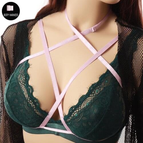 Simple Girl Heart Design Body Harness Goth Sexy Lingerie Rave Bondage Harness Elastic Pole Dance Body Harness Fetish Cage Bra