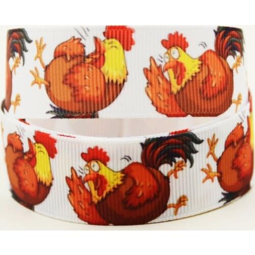 22mm 25mm 38mm 75mm chicken cartoon printed Grosgrain Ribbon party decoration 10 Yards X-04365