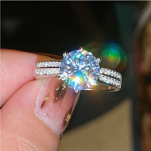 Luxury Silver Color Round AAA Cubic Zirconia Bridal Ring Wedding Band Engagement Ring Cocktail Party Womens Ring Fine Jewelry