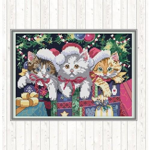 Christmas Cat Counted Cross-stitch Embroidery Christmas Decor Animal DIY Needlework 14ct 11ct Printed Canvas DMC Cotton Thread