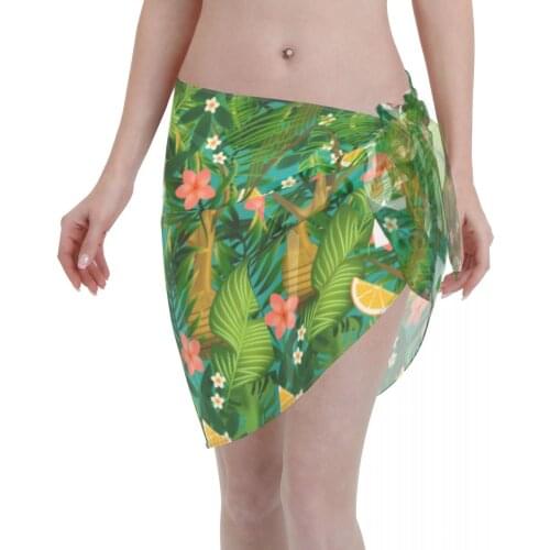 Sexy Women Beach Swimwear Pareo Scarf Cover Up Wrap Kaftan Sarong Beach Wear Summer Lemons Palm Leaves Bikinis Cover-Ups Skirts