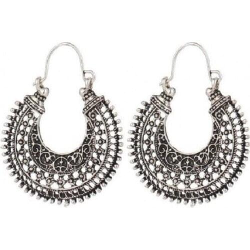 Europe And The United States Bohemian Beach Hollow Pattern Personalized Retro Semi - Circular Earrings Ethnic Earrings Brincos