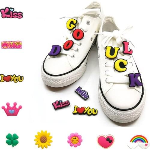 1pcs PVC Sneakers Shoelace Charms Shoe Accessories Flowers Rainbow Heart Crown Decorations fit Casual Shoes Sweet Gift Kids