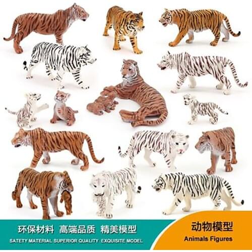 Simulation of Wild Amur Tiger family with small tiger children static solid model toy teaching aids
