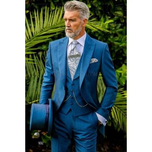 Blue Italian Suit Men Blazer Wedding Groom Men Suit Slim Fit Prom Formal Jacket Tuxedo Costume Homme Terno Vest Tailored 3PCS