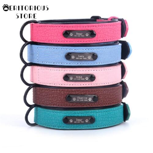 Dog Collars Personalized Custom Leather Dog Collar Name ID Tags for Small Medium Large Dogs Pitbull Bulldog Beagle Correa Perro