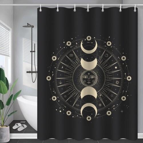 Bohemian style psychedelic sun and moon constellation divination windproof shower curtain bathroom home decoration
