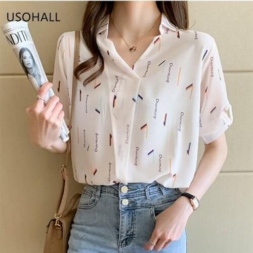 USOHALL Fashion Young Casual Women Blouse Tops Summer Thin Breathable Chiffon Shirts