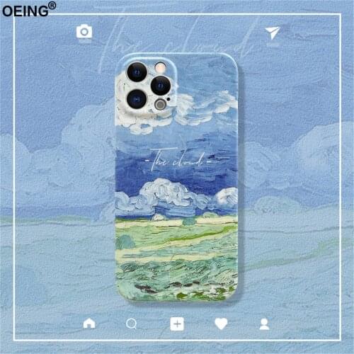 OEING Retro Landscape Phone Case For Iphone 12 Pro Max Mini 11 7 8 Plus X XS Max XR SE Silk Soft Case Cover Full Lens Protection