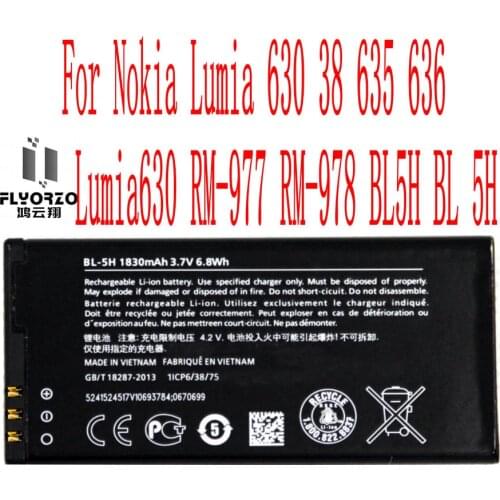 High Quality 1830mAh BL5H Battery For Nokia Lumia 630 38 635 636 Lumia630 RM-977 RM-978 BL5H BL 5H Cell Phone