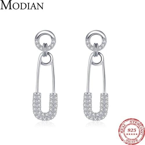 Modian 925 Sterling Silver Earring For Women Girls Dazzling Swing Pin Clear CZ Stud Earrings Trendy Brooch Wedding Fine Jewelry