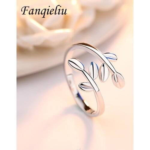 Fanqieliu Olive Tree Leaf Retro Opening Adjustable Wedding Bands Female 925 Sterling Silver Ring For Women FQL20164