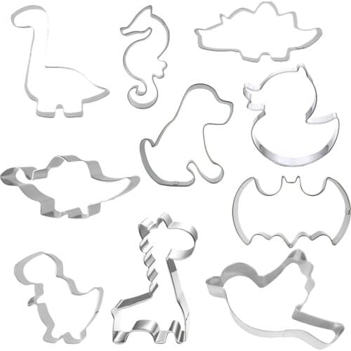 10pc/Set Dinosaur Animal Shape Cookie Stamps Stainless Steel Cookie Biscuit Cutters Tools Decoration Mold Baking Cake Cutters