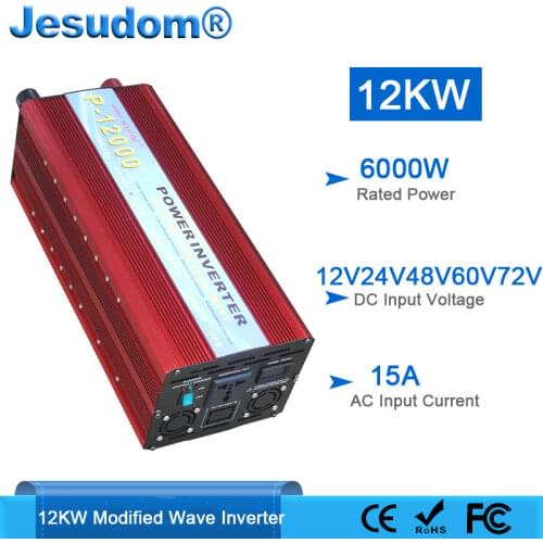12KW Modified Wave Inverter 12V 24V 48V 60V 72V DC to 220V AC Convert Voltage Transformer Converter with AC Charger