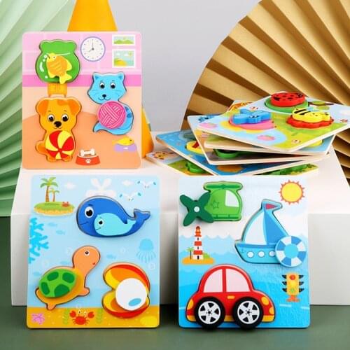 3D Animal Double Layer Puzzles Wooden Toys Jigsaw Cartoon Match Puzzles Games Early Learning Montessori Toy For Children