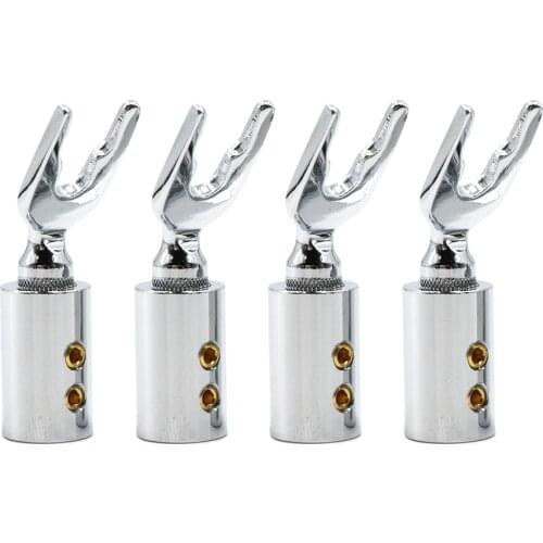 4Pcs Red pure copper rhdoium plated plug,speaker cable connector plug , hifi end audio Y spade plug