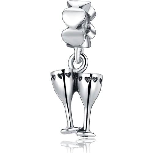 5PCS Jewelry Findings Heart Pattern Two Wine Glasses Metal Charm Fit DIY Original Bracelet Necklace Authentic Whoelsale