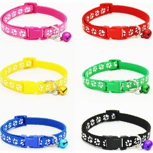 6 Colors Cute Puppy Dogs Collar with Bells Paw Printed Nylon Cat Kitten Supply Collars Pet Neck Strap Free shipping