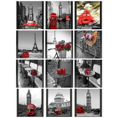 Diamond Embroidery City black and white red landscape Diamond Mosaic Diamond Painting Square Drill Cross Stitch Decoration gift