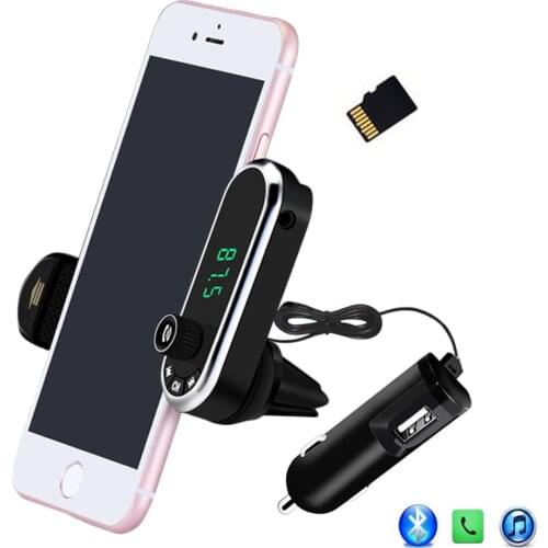 JINSERTA Wireless Bluetooth Hands Free FM Transmitter TF AUX Modulator Car Kit MP3 Player Air vent Holder Stand Car Phone Holder