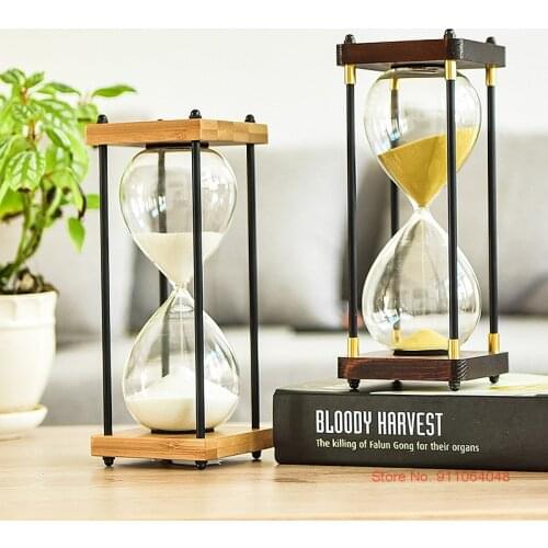 Square Wood Bottom Glass Hourglass 30 Minutes Time Timer Interesting Home Ornaments Sandglass Kitchen Hour Meter Blue Sand Clock