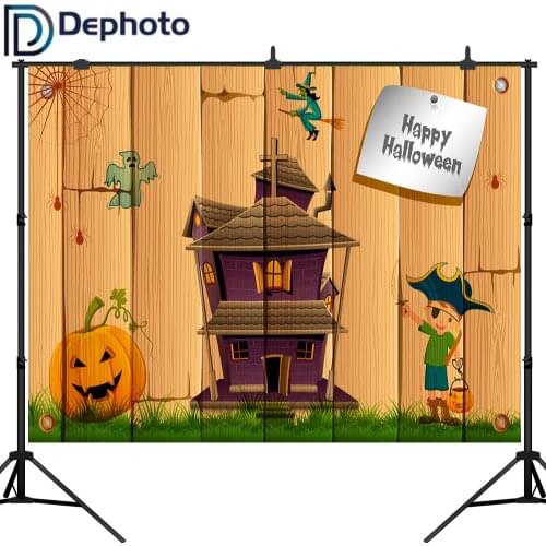Dephoto Photography Background Wood Halloween Pumpkin Witch Castle Grass Backdrop Photobooth photo studio professional