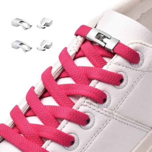Cross Buckle Lock Elastic Shoelaces 1 Second Quick Quality Metal No Tie Shoelace Kids Adult Leisure Sneakers Flat Lazy Laces