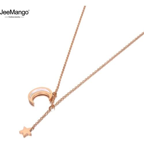 JeeMango Trendy Stainless Steel White Shell Star Pendant Necklaces Neo-Gothic Chain Link Choker Necklace For Women Girls JN20075