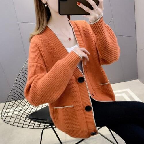 Spring Women Knitted Cardigan Sweater New Female Loose-Fitting Outerwear V-Neck Thick Jacket Single-Breasted Top Female
