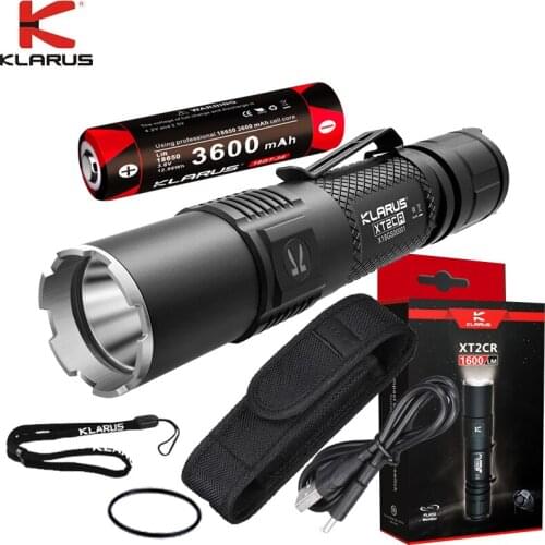 KLARUS XT2CR Compact Super-bright Dual-switch Rechargeable Tactical Flashlight Max 1600LM Torch With 18650 Battery