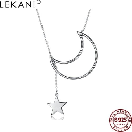 LEKANI S925 Sterling Silver Necklaces For Women Big Moon Tiny Stars Necklace Hot Sale Simple Gift Fine Jewelry New Listing