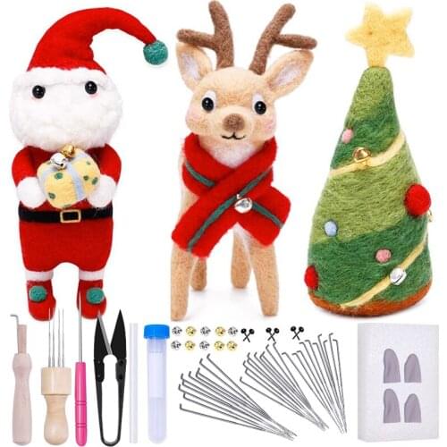 LMDZ Christmas Needle Felt Kit Handmade Wool Felt Material Bag Pack Wool Roving Felting No-Finished Tools with Instructions