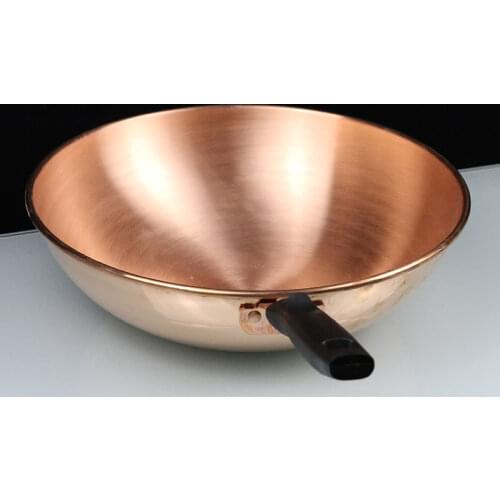 Copper Wok Pure Copper Pot Handmade Thickened Red Copper Frying Pan Frying Pan Soup Pot Gas Household Anthracite Gas round
