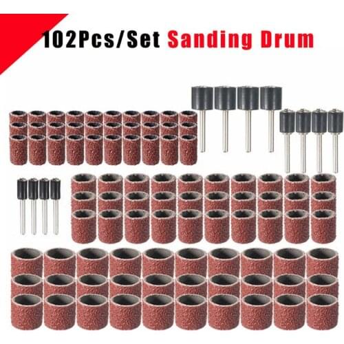 102pcs 120 Grit Sanding Drum Kit With 1/2 3/8 1/4 Inch Sanding Mandrels Fit Tool