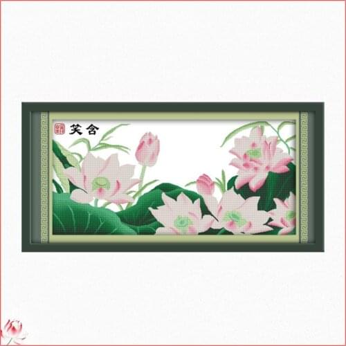 Beautiful Lotus Printed Cross Stitch Kits Counted Canvas Flowers Embroidery Sets 11CT 14CT DIY Handmade Needlework Home Deco