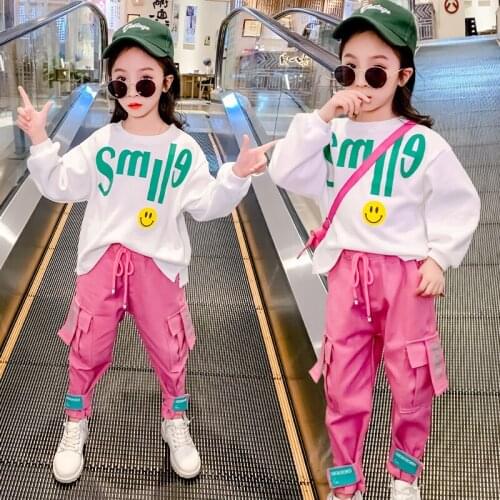 Girls Outfit Trendy Casual Suits 2020 New Girls clothes overalls Hip-hop Girls Joggers Cargo pants 2 Suit childrens Sweatshirt
