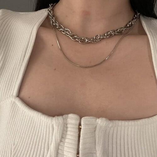 TIMEONLY Statement Multi Layered Snake Choker Necklace Chunky Curb Hollow Alloy Necklces Korean Fashion Jewelry for Women Lady