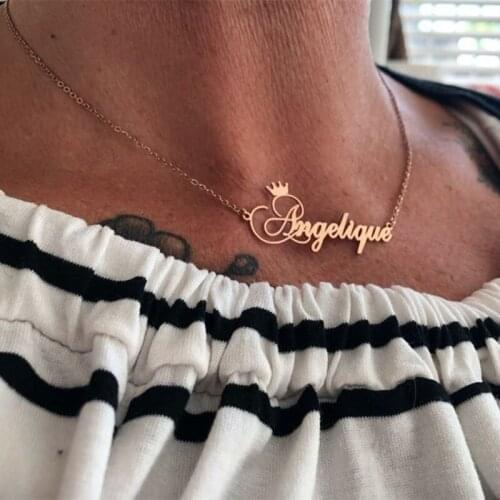 Personalized Crown Name Necklace For Women Stainless Steel Chain Fashion Collares Rose Gold Color Custom Ketting